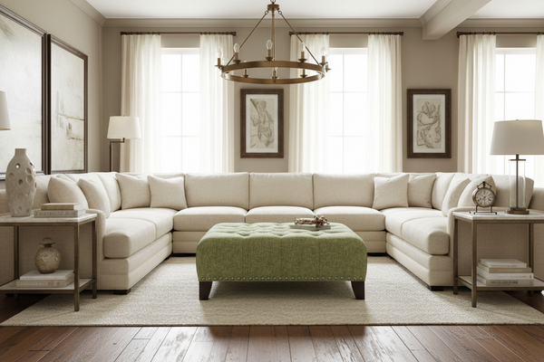 Sidney 42 Inch Square Fabric Upholstered Tufted Coffee Table Ottoman With Nail Trim