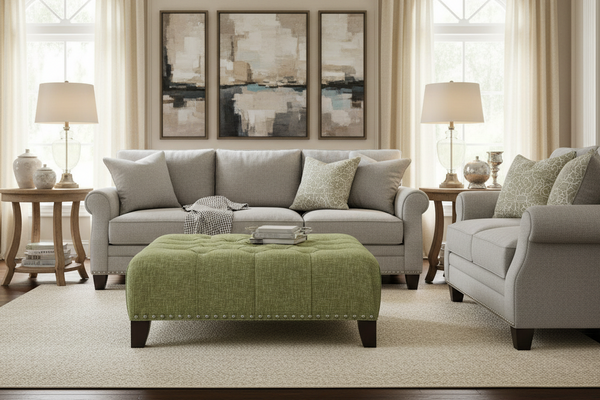 Sidney 42 Inch Square Fabric Upholstered Tufted Coffee Table Ottoman With Nail Trim