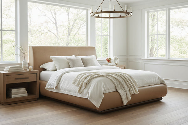 Sienna Queen & King Contemporary Leather Platform Panel Bed