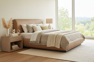 Sienna Queen & King Contemporary Leather Platform Panel Bed