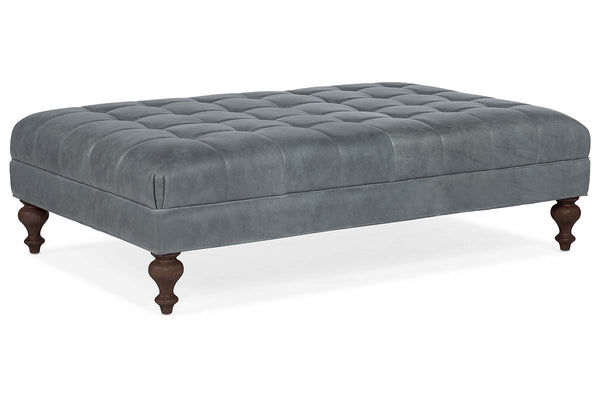 Silas 60 Inch Rectangular Button Tufted Ottoman With Turned Legs