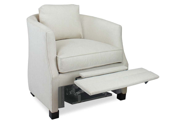 Simone Fabric "Hybrid" Pillow Back Inset Arm Barrel Chair With Power Footrest