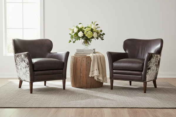 Simpson Legendary Graphite "Quick Ship" Salt & Pepper Hair On Hide Leather Accent Chair