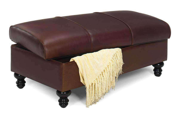 Sinclair 44 Inch Long Leather Upholstered Coffee Table Ottoman With STORAGE Area