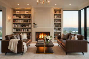 Jude 89 Inch Mid-Century Modern Leather Three Cushion Track Arm Sofa