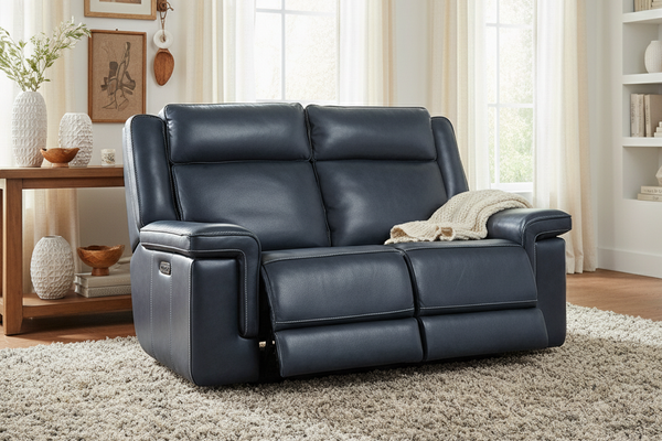 Spencer Cobalt "Quick Ship" ZERO GRAVITY Wall Hugger Power Leather Reclining Loveseat
