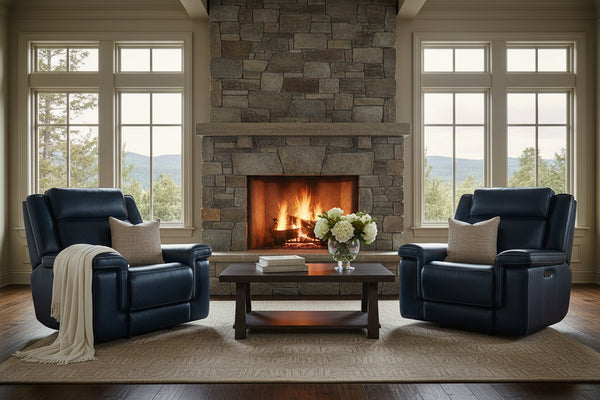 Spencer Cobalt "Quick Ship" ZERO GRAVITY Wall Hugger Reclining Leather Living Room Furniture Collection