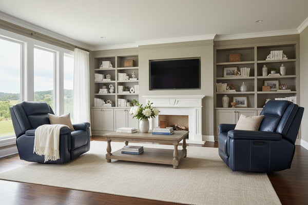 Spencer Cobalt "Quick Ship" ZERO GRAVITY Wall Hugger Reclining Leather Living Room Furniture Collection