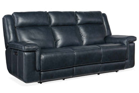 Spencer Cobalt 87 Inch "Quick Ship" ZERO GRAVITY Wall Hugger Power Leather Reclining Sofa