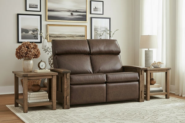 Stockton "Wall Hugger" Roughsawn Mission Style Leather Reclining Loveseat