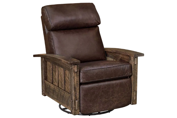 Stockton SWIVEL/GLIDER Rough Sawn Mission Style Leather Reclining Chair
