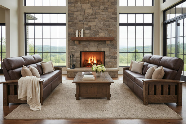 Stockton "Wall Hugger" Roughsawn Mission Style Leather Reclining Sofa