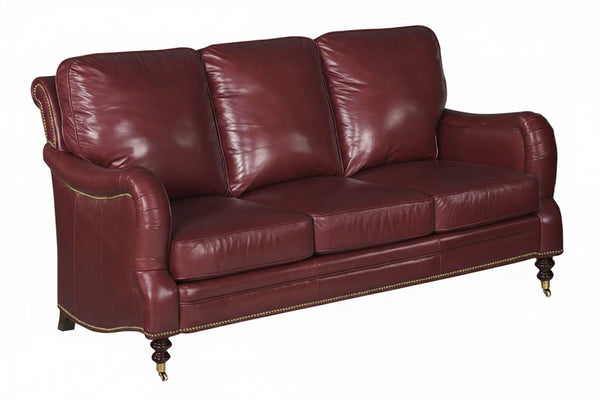 Sullivan 76 Inch Leather Sofa w/ Decorative Antique Brass Nailhead Trim
