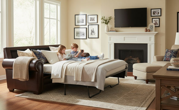 Tanner 88 Inch Rolled Arm Queen Pull Out Leather Sleeper Sofa