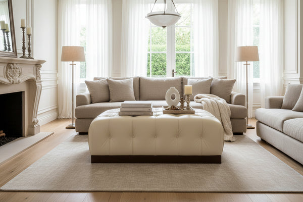 Taylor 54 Inch Long Leather Tufted Coffee Table Ottoman