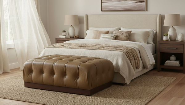 Taylor 54 Inch Long Leather Tufted Coffee Table Ottoman