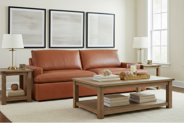 Ted Saddle 97 Inch "Quick Ship" Modern Top Grain Leather Lounge Sofa