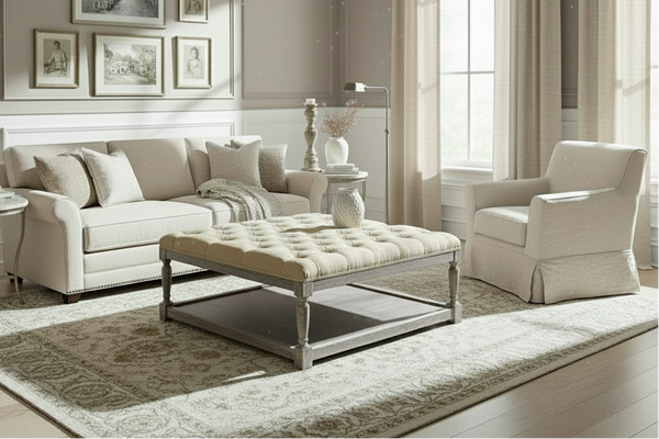 Fergus "Quick Ship" 42 Inch Square Tufted Top Ottoman