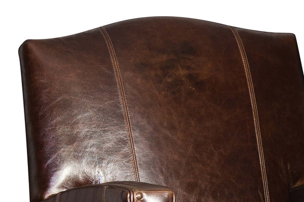 Toby Leather Tight Camelback SWIVEL Accent Chair With Nail Trim