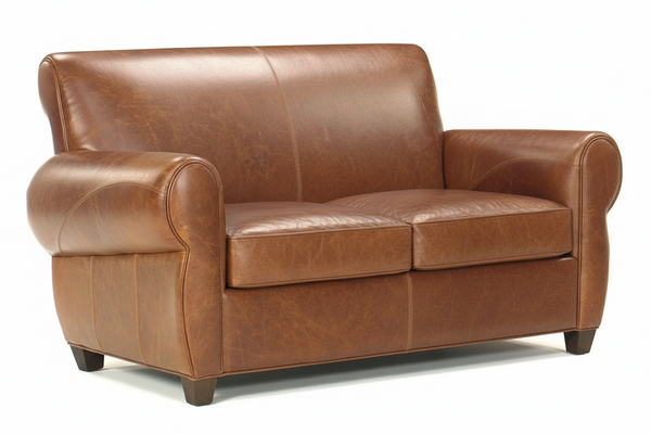 Tribeca Rustic Leather Rolled Tight Back 2 Seat Cigar Loveseat