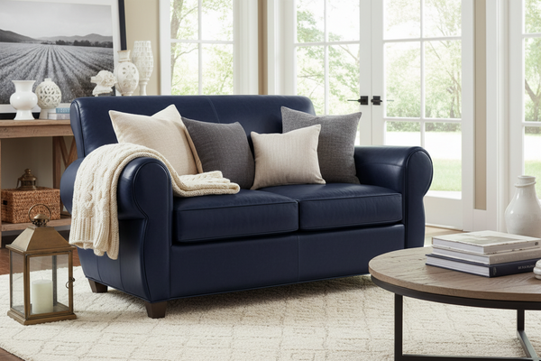 Tribeca Rustic Leather Rolled Tight Back 2 Seat Cigar Loveseat