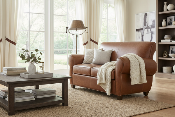 Tribeca Rustic Leather Rolled Tight Back 2 Seat Cigar Loveseat