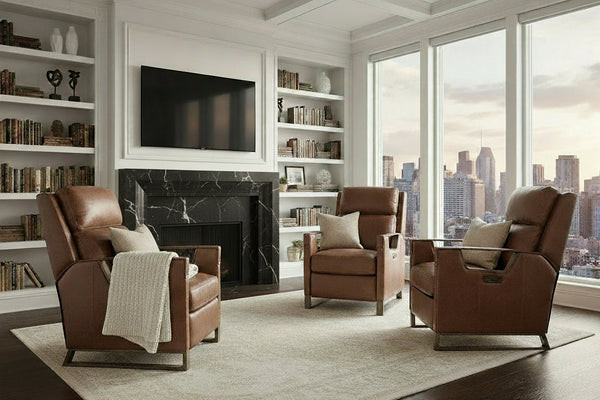 Troy Taupe POWER Leather "Quick Ship" Small Scale Modern Recliner