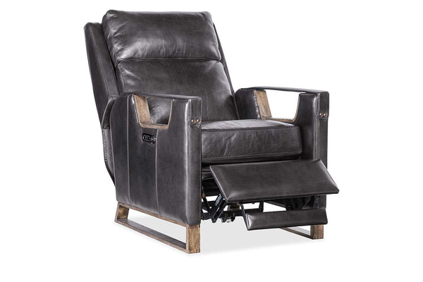 Troy Graphite POWER Leather "Quick Ship" Small Scale Modern Recliner