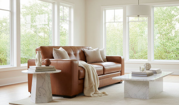 Uptown 87 Inch Modern Track Arm Biscuit Back Sofa