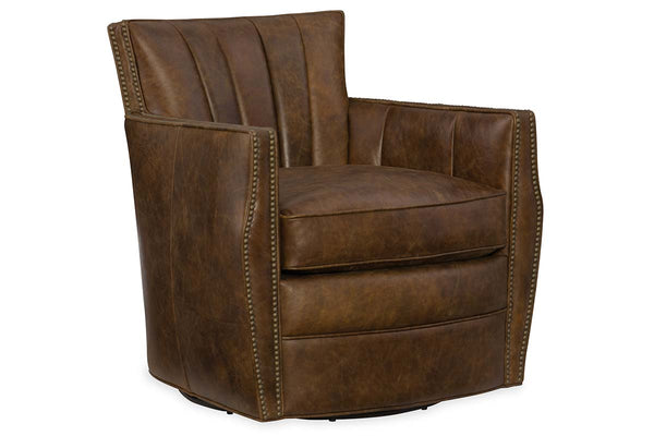 Vander Castle "Quick Ship" Leather Swivel Accent Chair-Out of Stock Until May 5, 2024