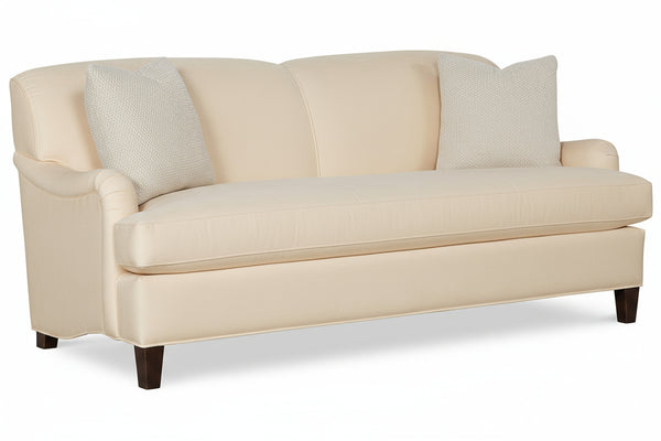 Violet 77 Inch 8-Way Hand Tied Tight Back English Arm Fabric Studio Sofa With Bench Seat