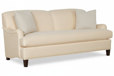 Violet 77 Inch 8-Way Hand Tied Tight Back English Arm Fabric Studio Sofa With Bench Seat