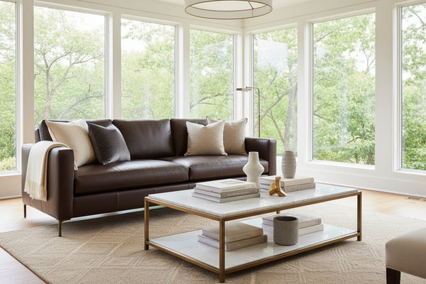 Wade 95 Inch Contemporary Bench Seat Track Arm Pillow Back Leather Sofa