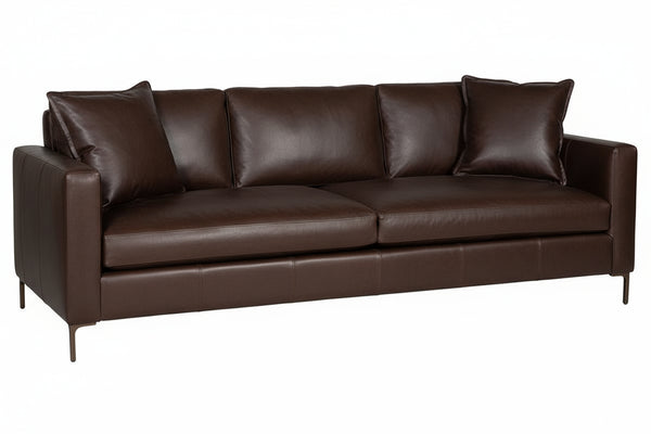 Wade 95 Inch Contemporary Track Arm Pillow Back Leather Sofa