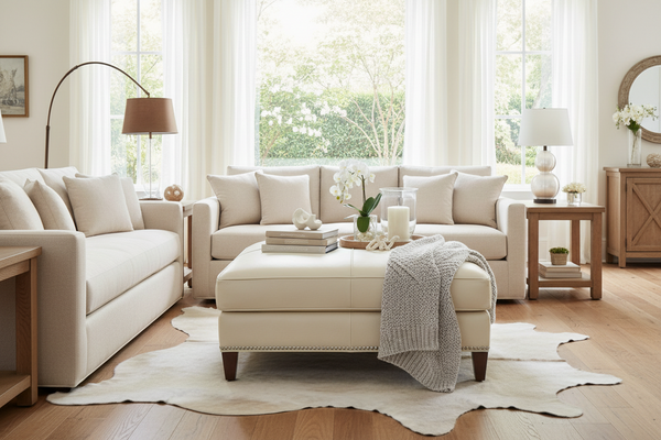 Ward 43 inch Square Contemporary Extra Large Leather Cocktail Ottoman