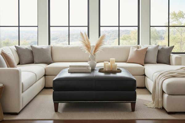 Ward Square Contemporary Extra Large Leather Cocktail Ottoman
