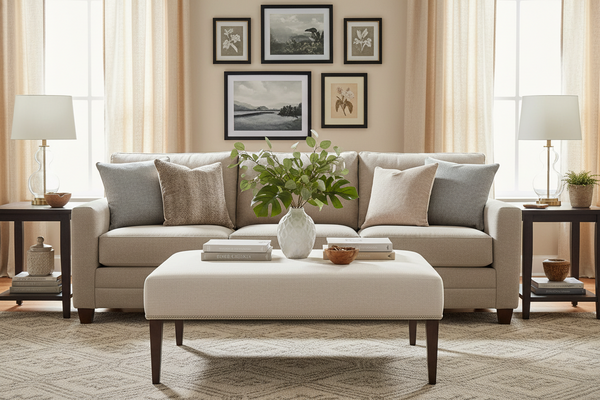 Wayland 42 Inch Long Fabric Ottoman Coffee Table With Accent Nails