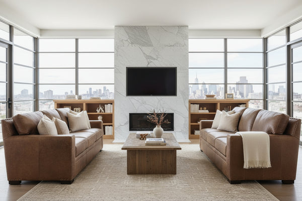 Wellington 84 Inch Track Arm Leather Studio Size Sofa