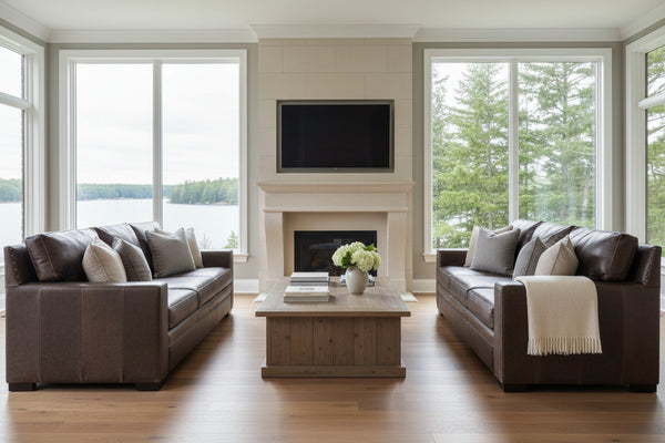 Wellington Leather Track-Arm Pillow-Back Sofa Collection