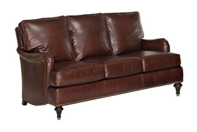 Wesley 75 Inch Traditional English Arm Leather Sofa w/ Nailed Trim