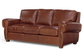 Weston 85 Inch Leather Pillow Back Sofa w/ Contrasting Nailhead Trim