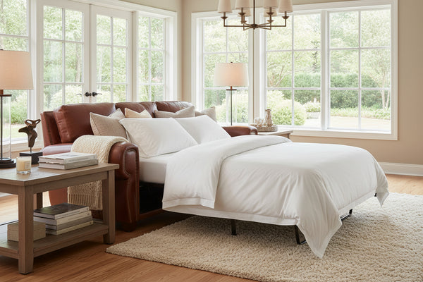 Weston 85 Inch Leather Queen Sleeper Couch w/ Contrasting Nailhead Trim
