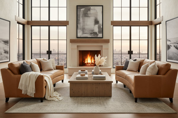 Wexler 103 Inch Contemporary Curved Conversation Leather Sofa