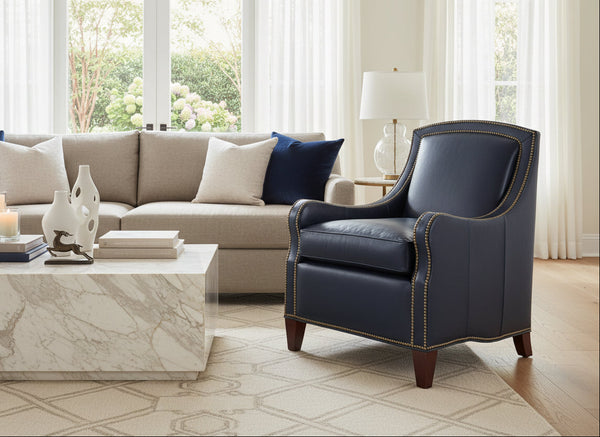 Wilbur Transitional Leather Upholstered Accent Chair With Nails
