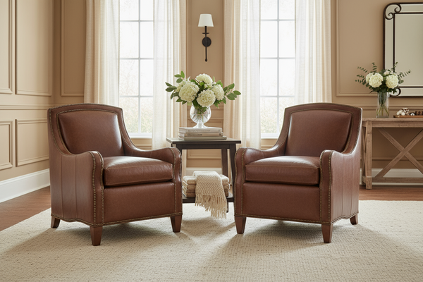 Wilbur Transitional Leather Upholstered Accent Chair With Nails