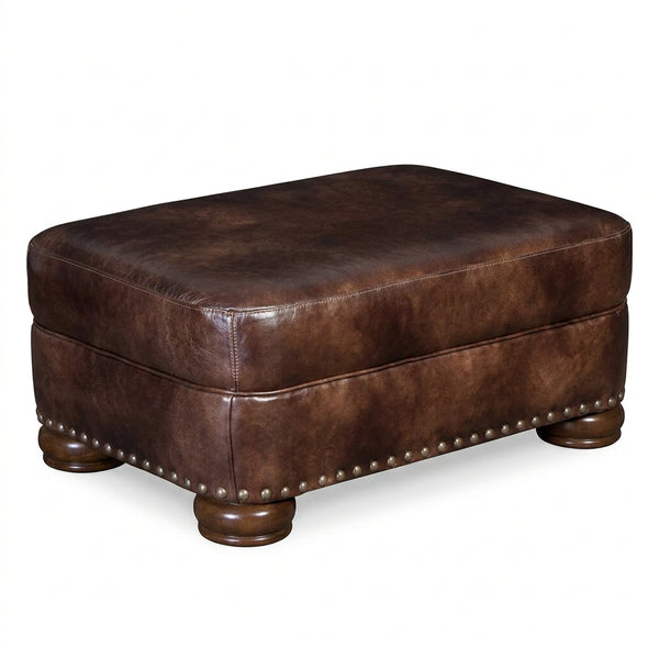 Winfield Pillow Top Leather Ottoman With Nailhead Trim