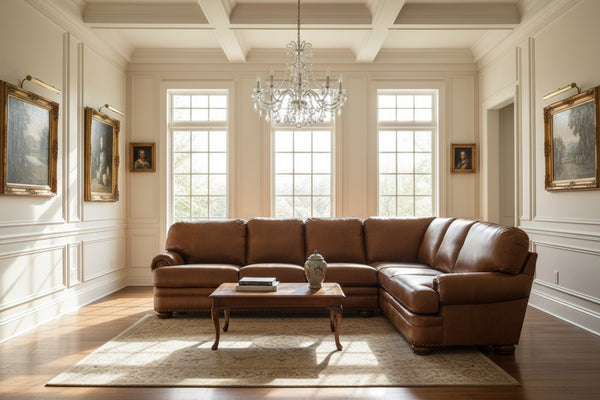 Winfield T-Cushion Rolled Arm Leather Sectional Sofa