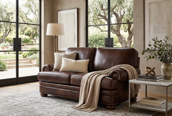 Winfield Pillow Back Leather Loveseat With Nailhead Trim