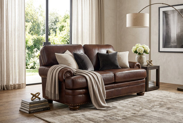 Winfield Pillow Back Leather Loveseat With Nailhead Trim
