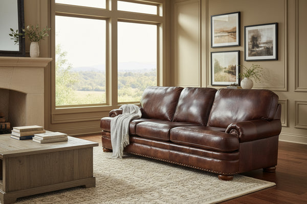 Winfield 103 Inch Pillow Back Leather Sofa With Nailhead Trim